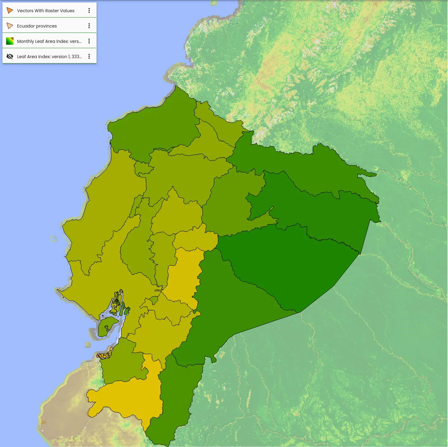 Reporting of areas with environmental data